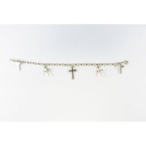 Christian Cross Cable Chain Charm Bracelet in Sterling Silver 7" Spring Ring